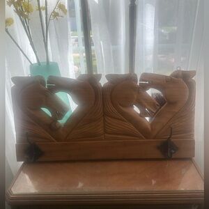 Wooden 4 Horse head hearts hat coat rack